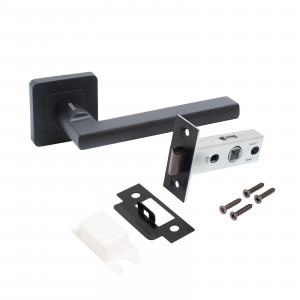 Комплект для двери АЛЛЮР АРТ ВЕНСАН BL+L45-8 BL (26150/S45) мат черн (ручка и защелка)блистер (20)