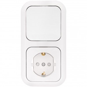 Bylectrica Гармония блок (роз. 16А + 1 кл. выкл. 10А) СУ, белый (земля, шторк. корп. ABS) В-РЦ-553