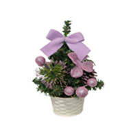 Елка настольная 20см в корзине с фиолетовыми украшениями  Z-23A13N/11 (144