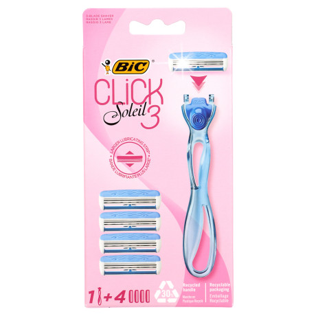 Станок для бритья женский, BIC SOLEIL CLICK + 4 сменных кассеты, пластик