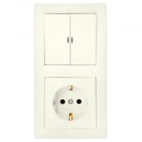 Bylectrica СТИЛЬ Блок (2 выкл. + роз.заз.конт.) СУ инд. беж., (2В-РЦ-703 беж.)