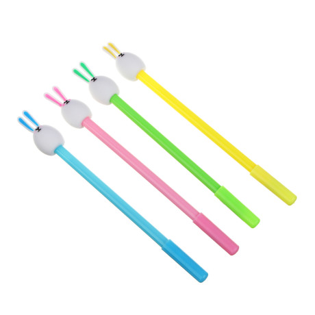 Ручка гелевая синяя, с наконечником в форме головы зайчика, 4 цвета