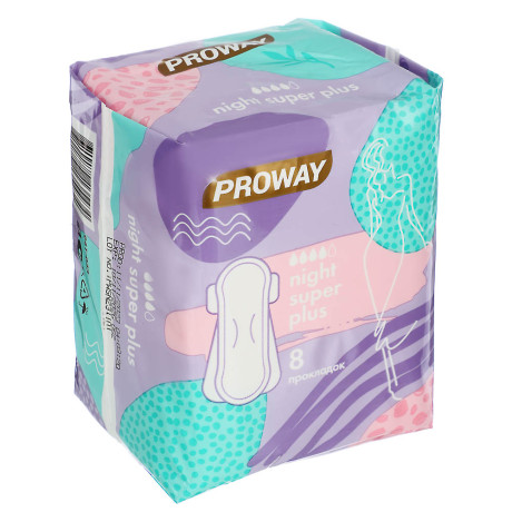 PROWAY Прокладки гигиенические Ультрамягкие SUPER PLUS ночные, 8шт