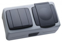 Makel PLUS блок ОУ (выкл. 2 кл. + роз. 1 мест.) сер. земля (п/герм., крышка, IP55) 36064203