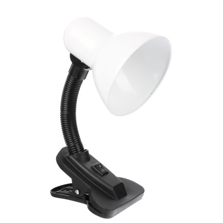 BY Светильник на прищепке, E27, 40 Вт, 230 В, гнущаяся ножка 10 см, шнур 75 см, белый