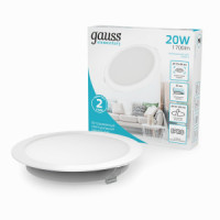 Gauss св-к встр. св/д даунлайт Elementary круг 20W 1700lm 4000K IP20 170x26 монтаж белый 997420218