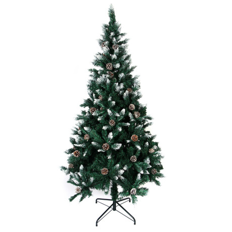 Ель искусственная с заснеженными кончиками и шишками 180см, 585 веток, ПВХ, 26-29