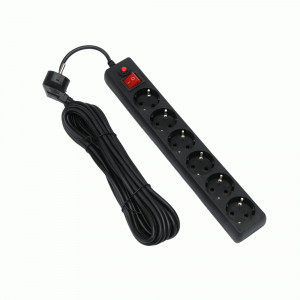 Гарнизон Сетевой фильтр (удл.) 6роз. 7м 10А земля, черный, пакет ECL-6-B-7