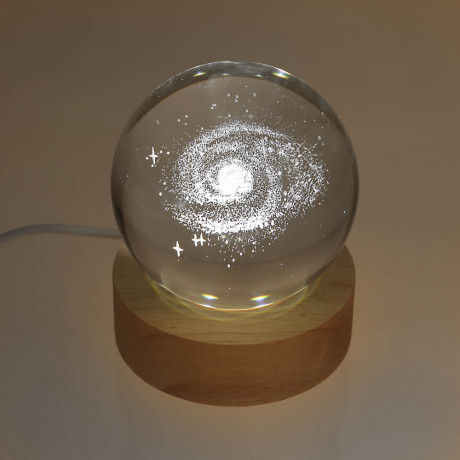 BY Светильник-ночник Галактика, 3W, USB, D8 см, стекло, дерево, прозрачный