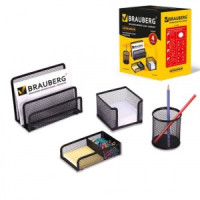 Набор BRAUBERG настольный из металла 4 предмета, черный, 231964