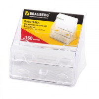 Подставка д/визиток настольная BRAUBERG-CONTRACT, на 150 шт., 85х100х75 мм, 3 отделения, прозрачная,