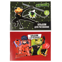 Ледибаг/Супер-Кот Альбом для рисования A4 20л., офсет 100г/м2, обл.картон, скрепка, &quot;Кор&quot;, 2 диз.