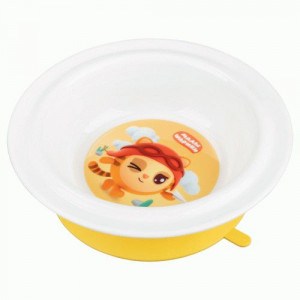 Тарелка детская глубокая на присоске с декором "МАЛЫШАРИКИ" желтый 431337206 Бытпласт