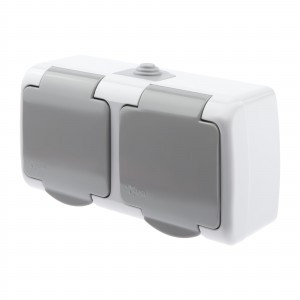 ЭРА Intro Atlantic роз. ОУ 2 мест. серый (земля, крышка) 16А (корп. PC) IP54 5-203-03 9236