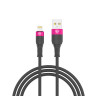 BY Кабель для зарядки Powerline iP, 1м, Быстрая зарядка 2.4А, 12W, силикон, серый+фуксия