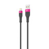 BY Кабель для зарядки Powerline iP, 1м, Быстрая зарядка 2.4А, 12W, силикон, серый+фуксия