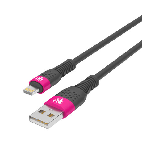 BY Кабель для зарядки Powerline iP, 1м, Быстрая зарядка 2.4А, 12W, силикон, серый+фуксия