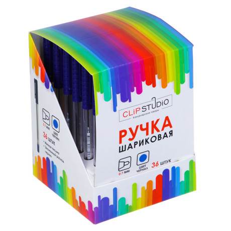 Ручка шариковая ClipStudio синяя, наконечник 0,7 мм, прозрачный корпус