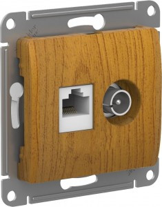 Systeme Electric GLOSSA мех.роз. СУ 1 мест. конн. TV+комп. темный дуб (RG6+RJ45) GSL000589(5!)