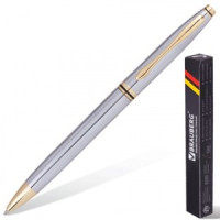 Ручка шарик. BRAUBERG бизнес-класса "De luxe Silver",  серебр., золот. детали, 1мм, синяя 141414