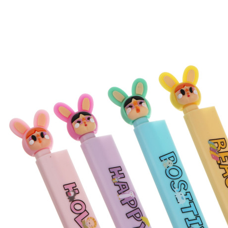 Ручка гелевая синяя 0,5мм, с линейкой, 2 в 1, "Беби ушки", 4 вида