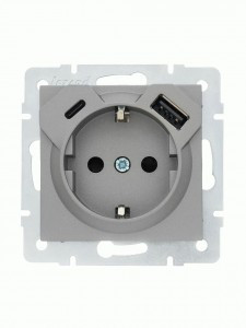 Lezard VESNA мех. роз. земля СУ 1 мест. 16А+Type-C+USB 2.1А платина (корпус ABS) 742-3588-181TC