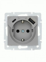 Lezard VESNA мех. роз. земля СУ 1 мест. 16А+Type-C+USB 2.1А платина (корпус ABS) 742-3588-181TC