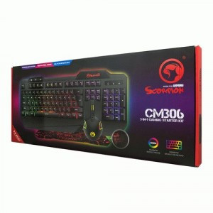 Комплект MARVO CM306: клавиатура игровая, 107кл +мышь игровая проводная,7кн +коврик, черный