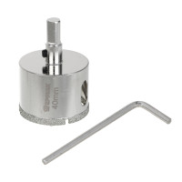 ЕРМАК Коронка алмазная с центрирующим сверлом d 40 мм по керамике и стеклу, Р45, трехгр хвостовик