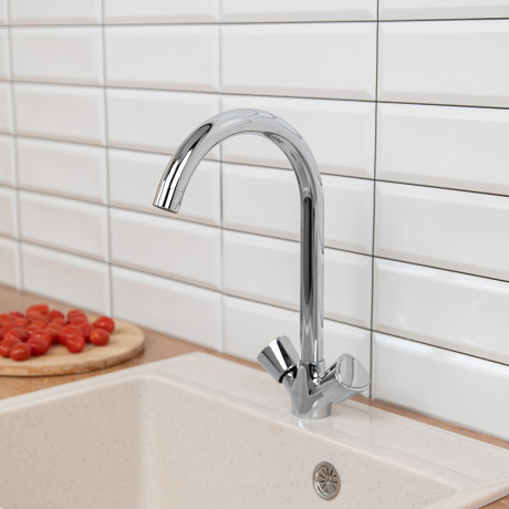 RAIN Смеситель для кухни Уран, высокий излив, керам. кран-буксы 1/2, латунь, хром