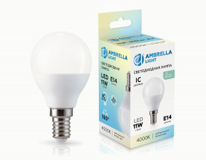 Ambrella лампа св/д шар P45 E14 11W(905lm) 4000K 4K 45х80 IC 451114