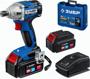 ЗУБР винтоверт бесщеточный Т7, 20В, 280Нм, 2 АКБ (4Ач), кейс, GVB-250-42