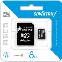 Флеш-карта (памяти) MicroSDHC 8GB Class10 SmartBuy адаптер (2125)