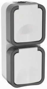 IEK TORS роз. 2 мест. ОУ 16А вертик. IP55 TS232 серо-белый TS-R26-16-55-V-K41