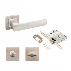 Комплект для двери АЛЛЮР АРТ КОЛОМБО SN+L7050S SN+BK-S1 SN/CP мат.никел(ручка и защ с фикс)блист(20)