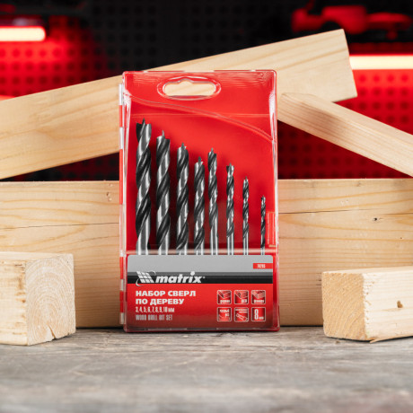 Набор сверл по дереву, 3-4-5-6-7-8-9-10 мм, 8 шт, шестигранный хвостовик, пластиковый кейс, Matrix