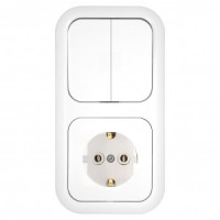 Bylectrica Гармония блок (роз. 16А + 2 кл. выкл. 10А) СУ, белый (земля, корп. ABS) 2В-РЦ-503