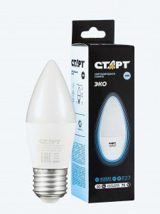 СТАРТ лампа св/д Свеча С37 E27 10W(800lm) 4000K 4K 107x38 матов пласт/металл холодный свет WS 17272