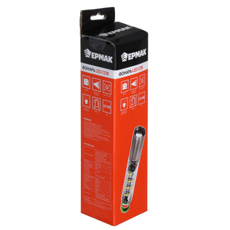 ЕРМАК Фонарь LED СОВ, 7 режимов, 1200 мАч, 175х34 мм, карабин, фокусировка, рассеиватель