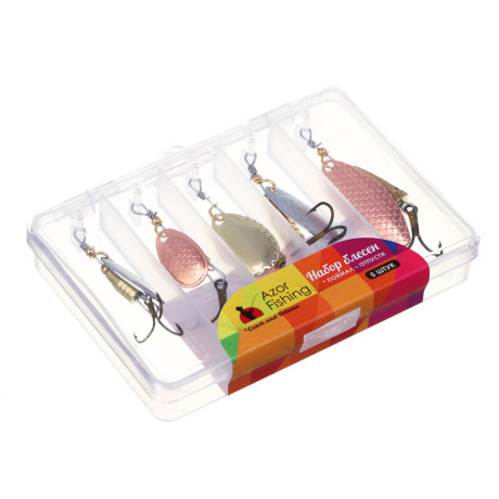 AZOR FISHING Набор блесен, 5шт., в пластиковой коробке, 3-7 грамм