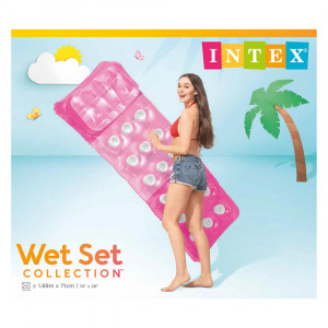 INTEX Матрас пляжный надувной с подушкой, 188x71см, 2 камеры, рем комплект, 3 цвета 58890