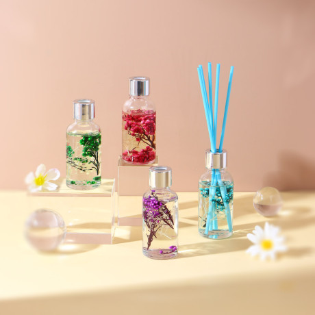 LADECOR Аромадиффузор 30мл с декором и с палочками, 4 вида лаванда,лемонграсс,роз.геоцинт,океан