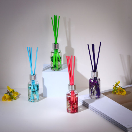 LADECOR Аромадиффузор 30мл с декором и с палочками, 4 вида лаванда,лемонграсс,роз.геоцинт,океан