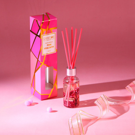 LADECOR Аромадиффузор 30мл с декором и с палочками, 4 вида лаванда,лемонграсс,роз.геоцинт,океан