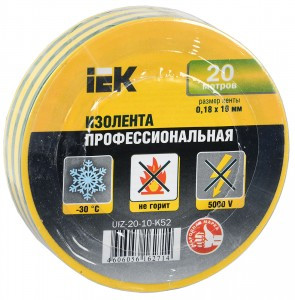 IEK изолента ПВХ 19/20 желто-зеленая 0.18х19 мм, 20 м UIZ-20-10-K52