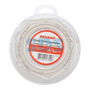 REXANT Трубка термоусадка ТУТ 4/2 мм белая, l ролика=2.44м (8ft) BL 29-0011