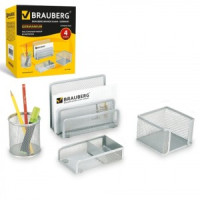 Набор BRAUBERG настольный из металла 4 предмета, серебр, 231965