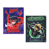 Ледибаг/Супер-Кот Дневник шк., 20,8х16,5см, 48л., тв.обл. с порол., иск.кожа, закладка, &quot;Кор&quot;, 2 диз