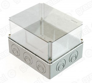 GREENEL Коробка ОУ 240х195х165мм прозр. крышк IP55 вводы (D25)3шт (D32)2шт монт. плата (4шт) GE41348