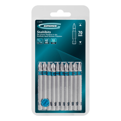 Бита PH2х70мм, сталь S2, шестигр., 10 шт. Gross